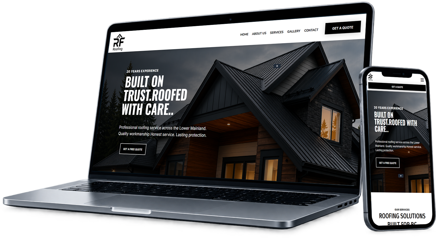 RF Roofing website shown on desktop and mobile