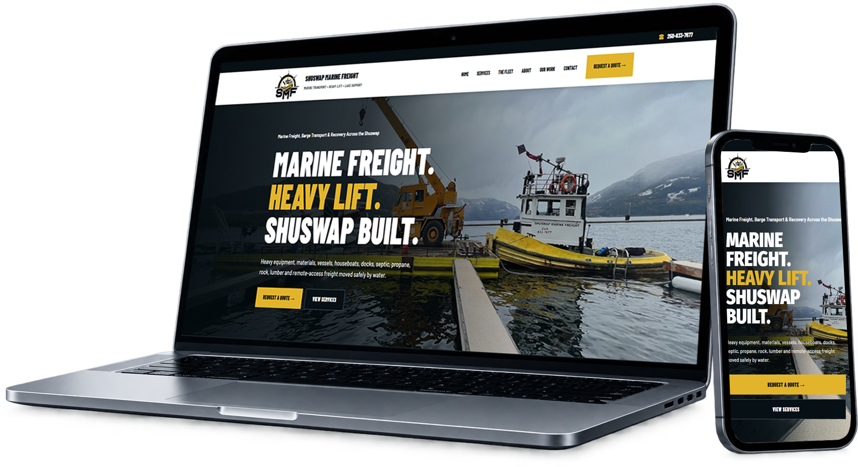 Shuswap Marine Freight website shown on desktop and mobile